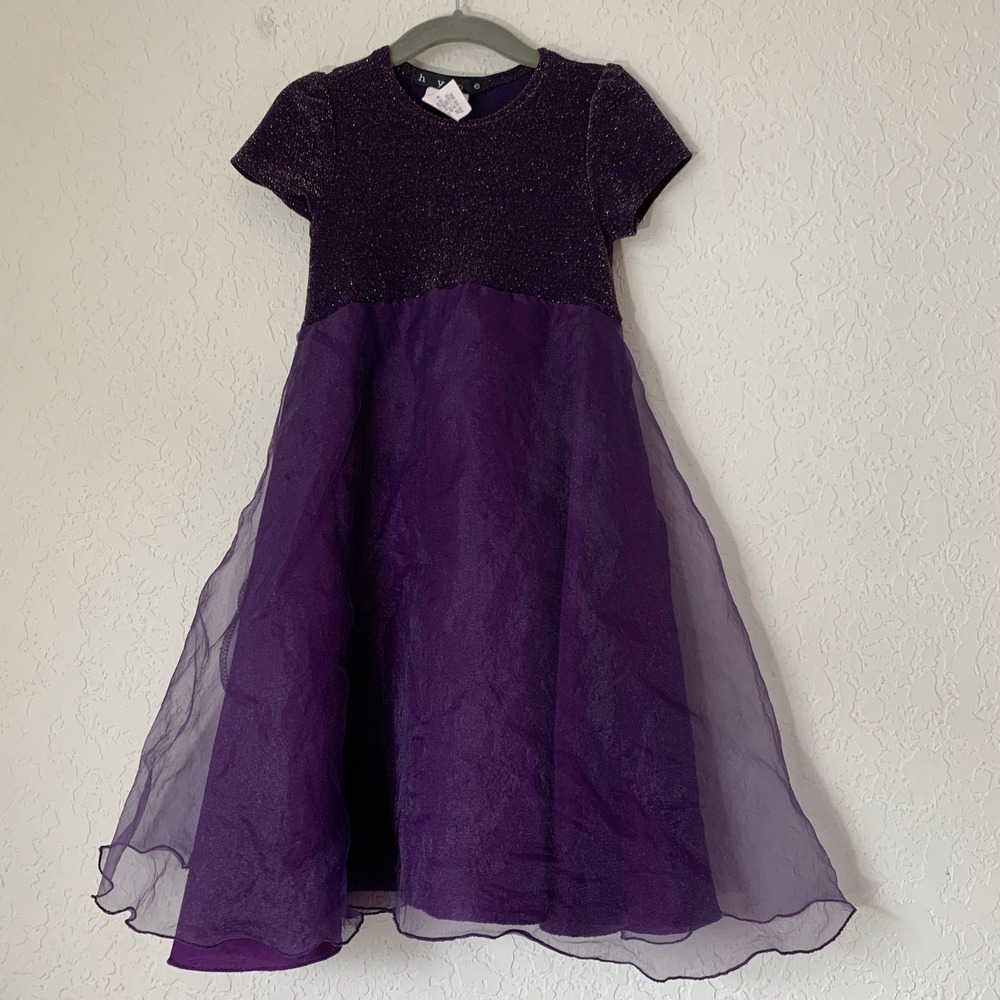 Hype Dress Kids 4 Purple Gold Metallic Shimmer Sheer Whimsigoth Holiday Party